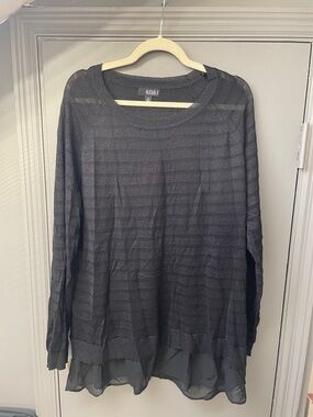 a.n.a Black Crewneck Sweater with Sheer Layered Hem